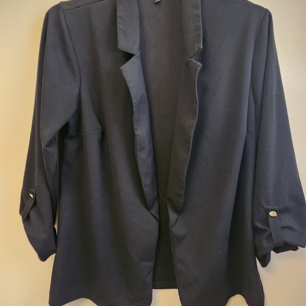 Madrag Black Open Front Roll Tab Sleeve‎ Blazer Women's Plus Size 2X